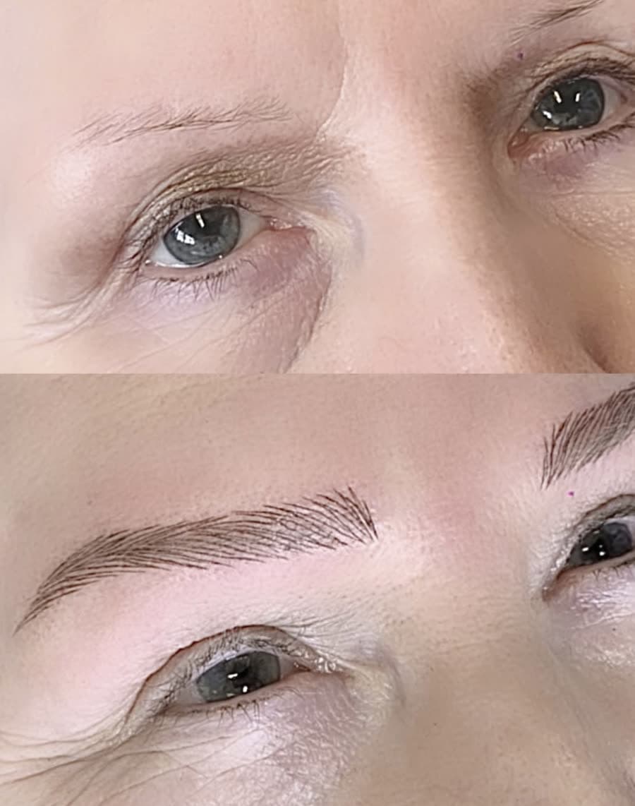 Brow Restoration for Mature Skin Thinning eyebrows restored with soft microblading strokes at our semi-permanent makeup studio in Jesmond, Newcastle.