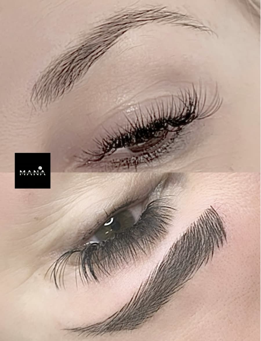 Feathered Brows & Lash Lift – Newcastle Before and after eyebrow microblading with a lash lift at Mana Semipermanent, our PHI Brows studio in Jesmond, Newcastle upon Tyne.